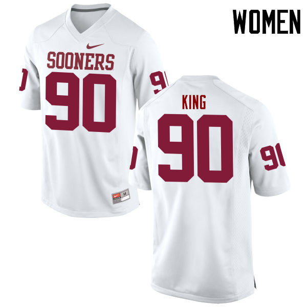 Women Oklahoma Sooners #90 David King College Football Jerseys Game-White - Click Image to Close
